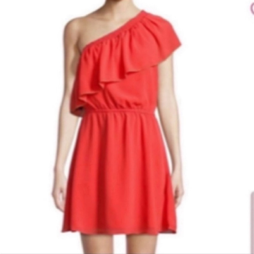 Parker One Shoulder Mini Dress In Cayanne Coral Red Sz M